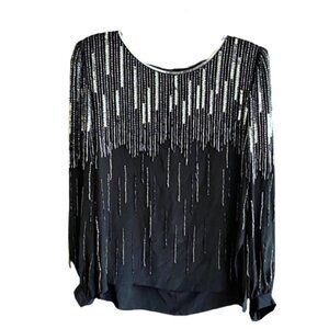 Vintage 80s beaded sequin silk shimmy top M